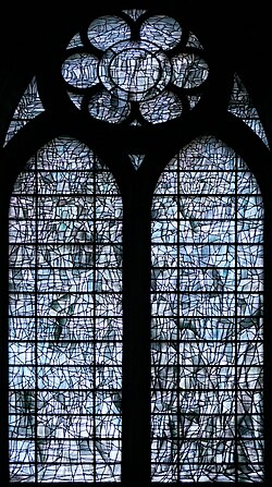 Abstract grisaille window by Brigitte Simon