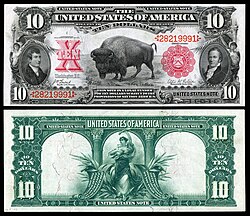 Series 1901 $10 legal tender depicting an American bison