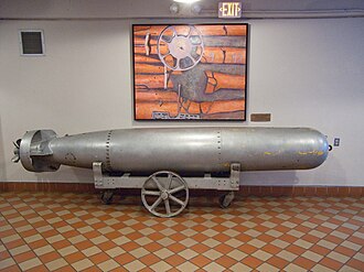 A Mark 35 torpedo on display inside the Center