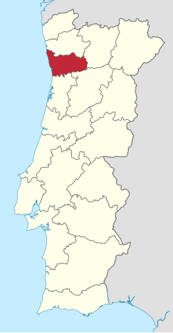 Location of Porto within continental Portugal