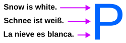 Diagram of different sentences with arrows to the letter "P"