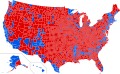 Results by county. Red denotes counties that went to Trump; blue denotes counties that went to Clinton.