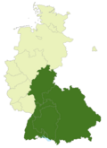 Map of Germany:Position of the Oberliga Süd highlighted