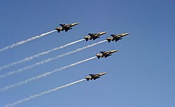 India, Five SEPECAT Jaguars of Indian Air Force in arrow formation fly over Rajpath, on the occasion of the 67th Republic Day Parade, in New Delhi (2016)