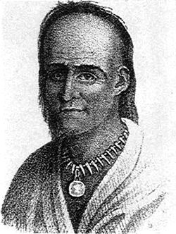This lithograph of Little Turtle is reputedly based upon a lost portrait by Gilbert Stuart that was destroyed when the British burned Washington in 1814.