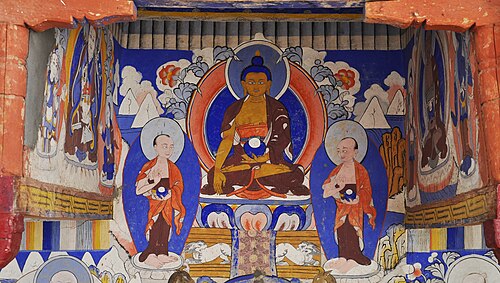 Painting of the Buddha and two disciples