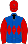 Royal blue, red triple diamond, red sleeves and cap