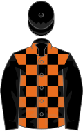 Black and orange check, black sleeves and cap