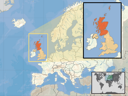Location of&nbsp;Scotland/Archive 25&nbsp;(inset&nbsp;— orange)in the United Kingdom (camel)in the European continent&nbsp;(white)