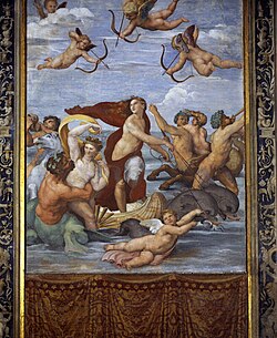 Triumph of Galatea (1512), Villa Farnesina. His only major classical mythological subject, for Chigi's villa.
