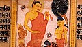 Painting of Gautama Buddha having descended from Triyatrimsa Heaven from the Astasahasrika Prajnaparamita Sutra manuscript, Nalanda, Bihar, India. Circa 700-1100 CE.