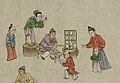 Women wearing Song-style ruqun (jacket over skirt) in the Yuan dynasty, from the painting 太平風會圖; "Street Scenes in Times of Peace", Yuan dynasty 14th century.