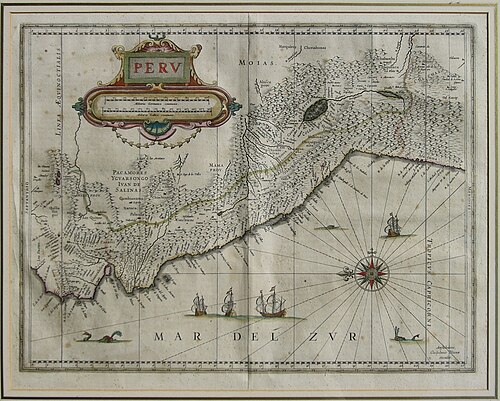 Old map of Peru with the Mar del Sur