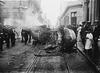 Photograph taken in the city center during the Tragic Week of 1919.