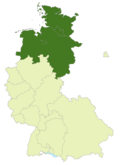 Map of Germany:Position of the Oberliga Nord highlighted