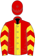 Red, yellow panel, yellow chevrons on sleeves, red cap