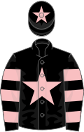 Black, pink star, hooped sleeves, star on cap