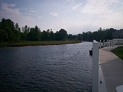 A view of the Cheboygan River from walkway along the edge