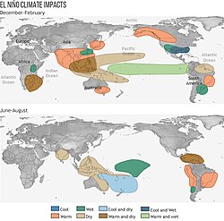 A diagram of El Niño's effects on the climates of different regions of the world