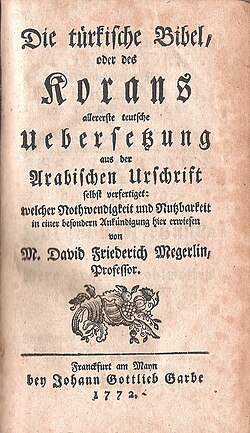 Title page of the first German translation (1772) of the Quran