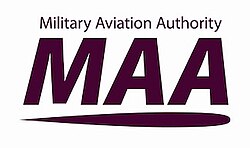 Image depicts the official logo of the Military Aviation Authority.  It consists of the words 'Military Aviation Authority' above, it's official acronym 'MAA' beneath, and below that, a schematic cross-section of an aerofoil.