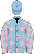 Light blue, pink stars, diamonds on sleeves
