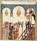 Abû Zayd preaches in the mosque of Samarkand, circa 1300. Maqamat of al-Hariri Syrian manuscript.