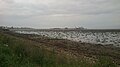 The extensive intertidal zone in the bay during ebb.