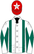 White, dark green braces, diabolo on sleeves, red cap, white star