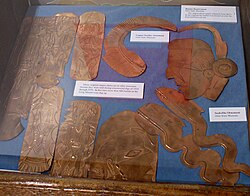 Replicas of copper pieces found at the Spiro site