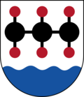 1977 arms of Stenungsund Municipality, with a hydrocarbon molecule
