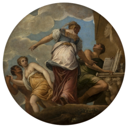  circular painting with multiple figures