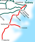Map of the Illawarra and Cronulla lines (in red)