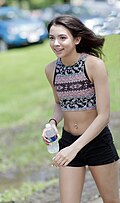 Girl wearing a midriff crop top