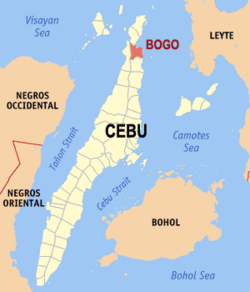 Map of Cebu with Bogo highlighted