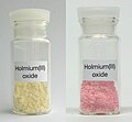 Holmium oxide, left: natural light, right: fluorescent lamp light