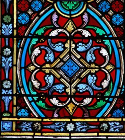 Skilled glass cutting and leading in a 19th-century window at Meaux Cathedral, France