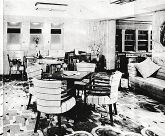 Cabin Class Library and Writing Room photographed during the 1930's.