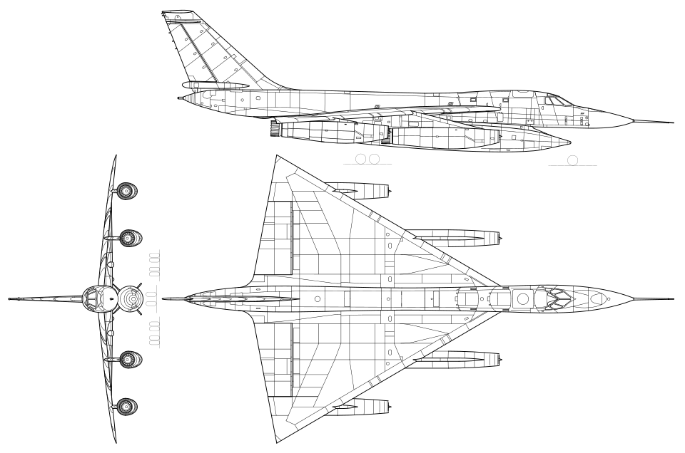 File:Convair B-58 Hustler 3-view line drawing.svg