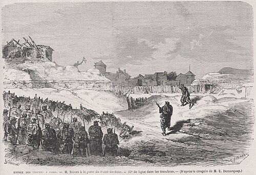 Army units enter Paris at the undefended rampart of Point-du-Jour.