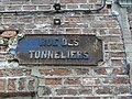 Plaque at number 19 of  Digue Square. Tonneliers Street ran alongside the "Sâle Dèbout". The plaque is opposite Digue Street, at the former corner of the "Sâle Dèbout".