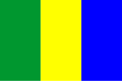 Flag with green, yellow and blue vertical stripes