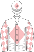 White, pink diamond, diamonds on sleeves, white cap, pink diamond