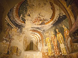 The southern apse of Sant Quirze de Pedret with the Parable of the Ten Virgins