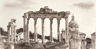 Wendy Artin, Temple of Saturn with Pines, 2018