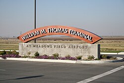 Entrance sign of the William M. Thomas Terminal at Meadows Field-BFL