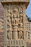 Sanchi gateway relief showing a possible depiction of the Sarnath pillar, Satavahana period, 1st century CE