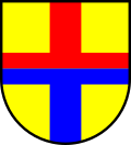 Or a cross per fess gules and azure