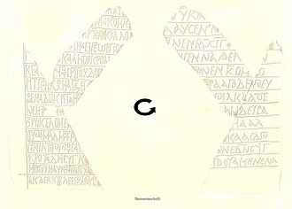 A drawing of fragments of marble bearing inscriptions in Nubian