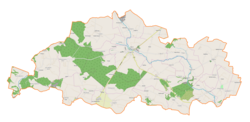Mapa konturowa gminy Iwaniska, blisko centrum po prawej na dole znajduje się punkt z opisem „Krzyżtopór”